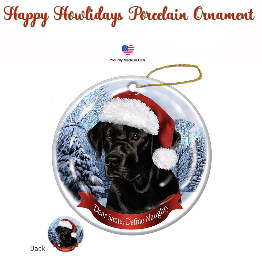 Labrador Black (English) Santa Hat Porcelain Christmas Ornament