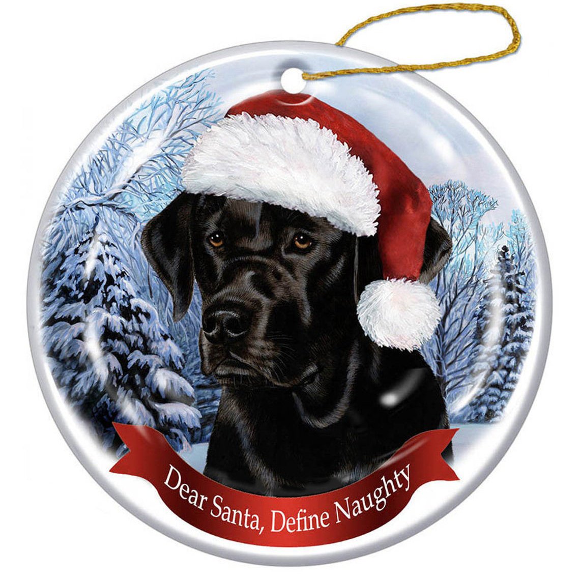 Labrador Black (English) Santa Hat Porcelain Christmas Ornament