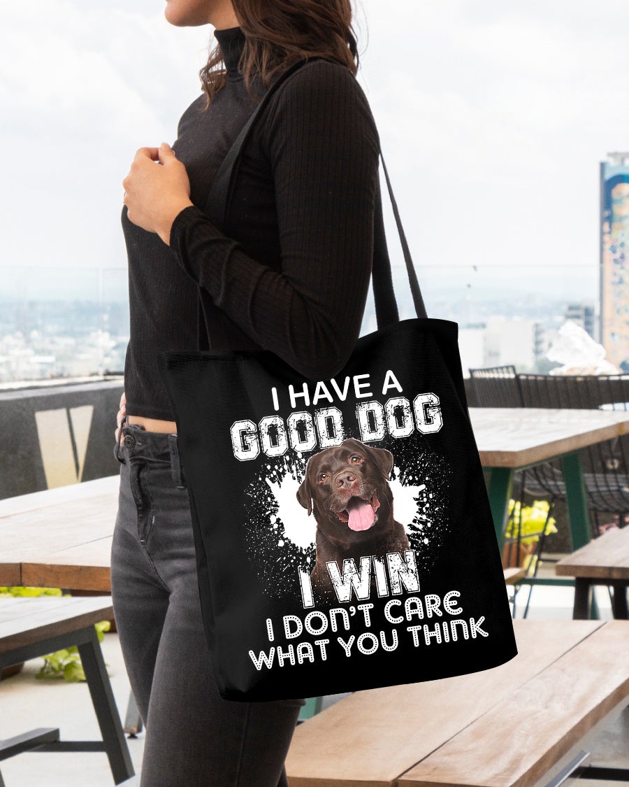 Labrador Chocolate-I Win Cloth Tote Bag