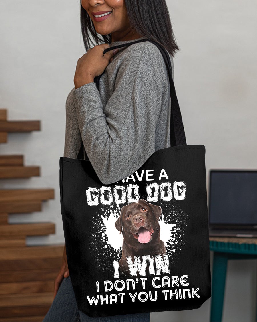 Labrador Chocolate-I Win Cloth Tote Bag