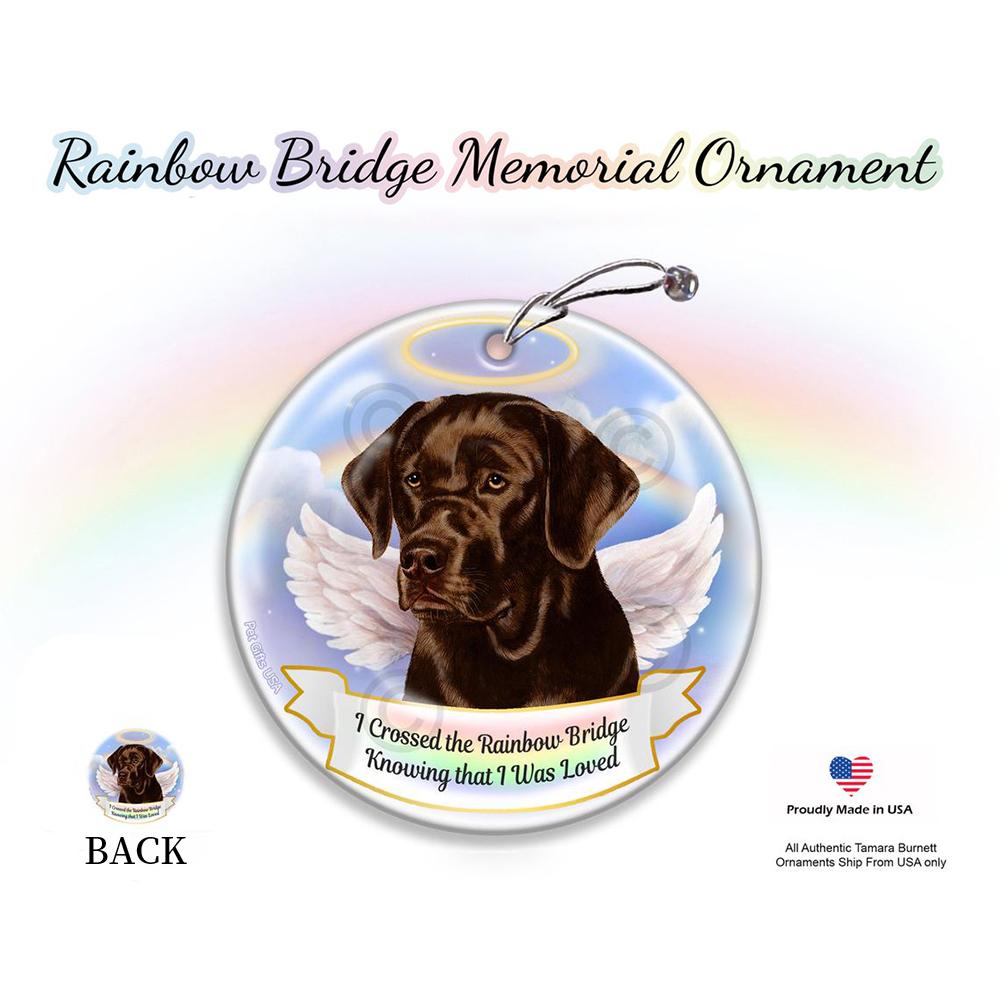 Rainbow Bridge Memorial-Labrador Chocolate (English) Porcelain Hanging Ornament