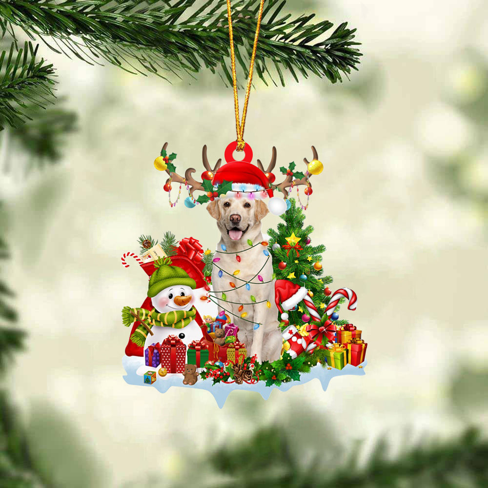 Labrador Retriever-Elk & Snowman-Two Sided Ornament