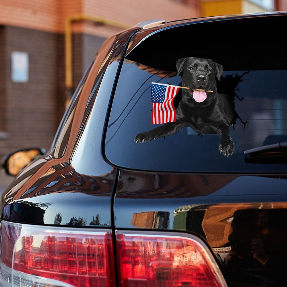 Labrador Retriever And American Flag Independent Day Car Sticker Decal