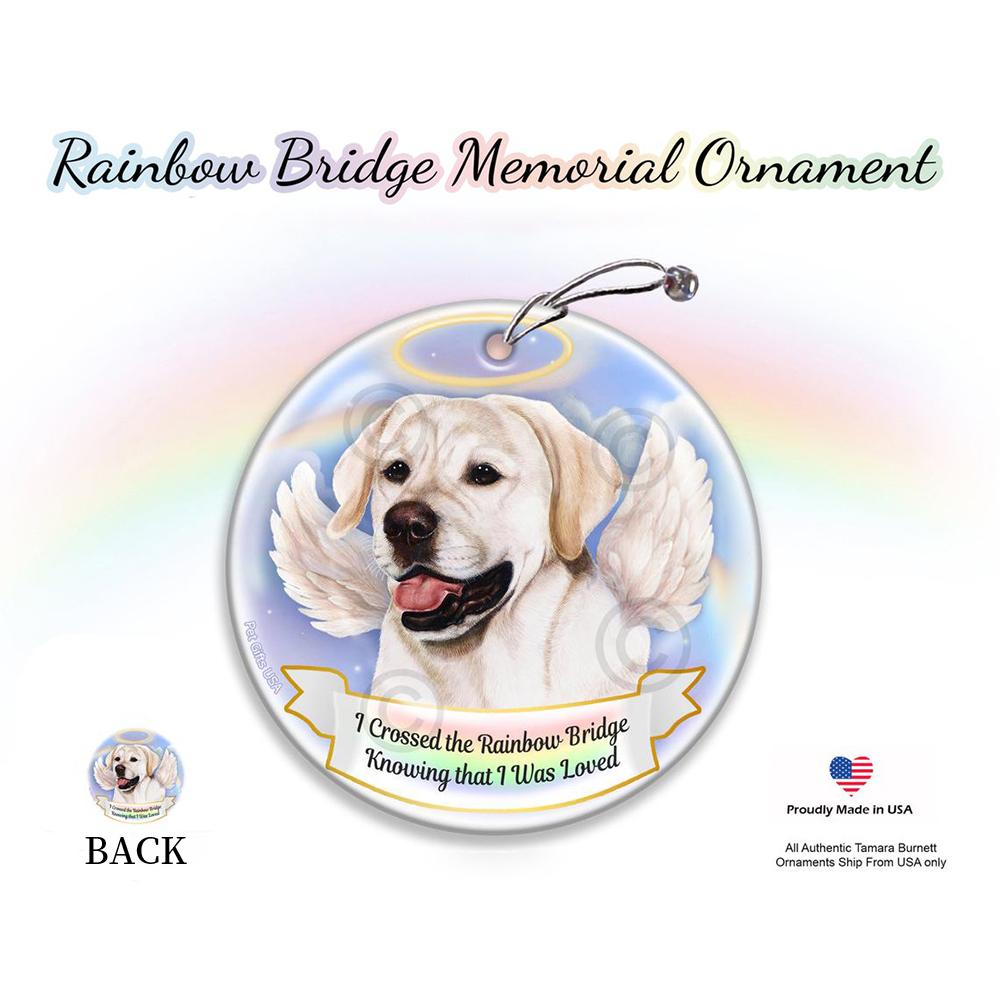 Rainbow Bridge Memorial-Labrador White (English) Porcelain Hanging Ornament