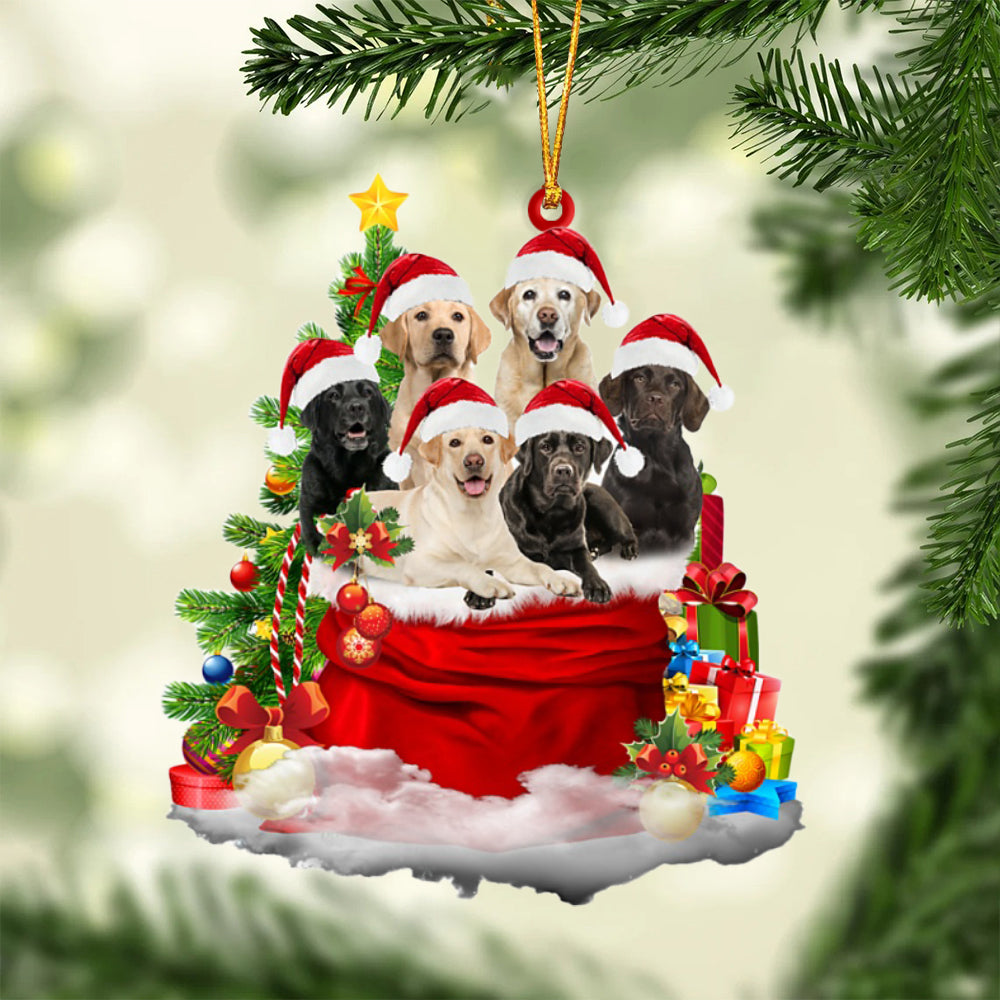 Labrador-Christmas Bag&amp;Dogs-Two Sided Ornament