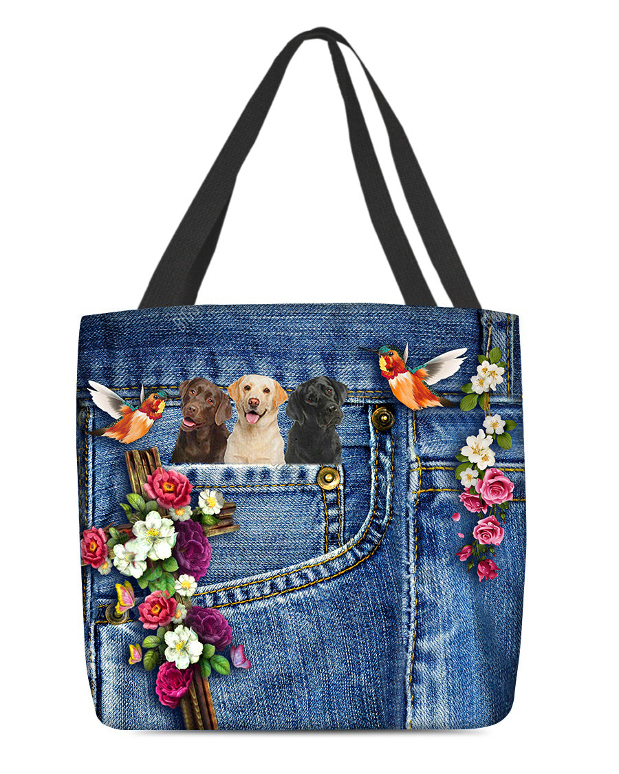 Labrador retriever 3-Cardinal &amp; Cross Flower Cloth Tote Bag