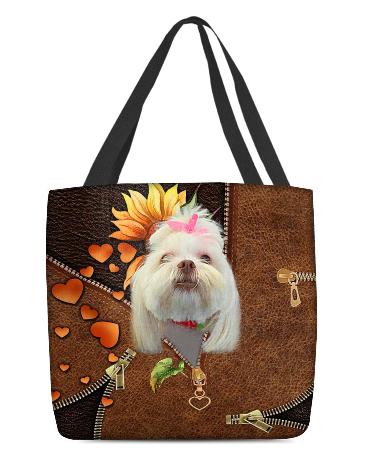 Lhasa Apso-Sunflower&amp;zipper Cloth Tote Bag