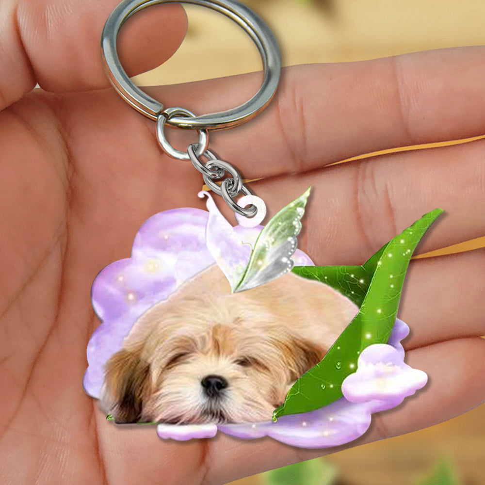 Lhasa Apso-Sleep On Fallen Leaves Flat Acrylic Keychain