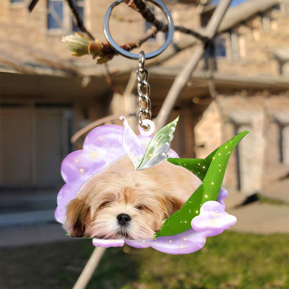 Lhasa Apso-Sleep On Fallen Leaves Flat Acrylic Keychain