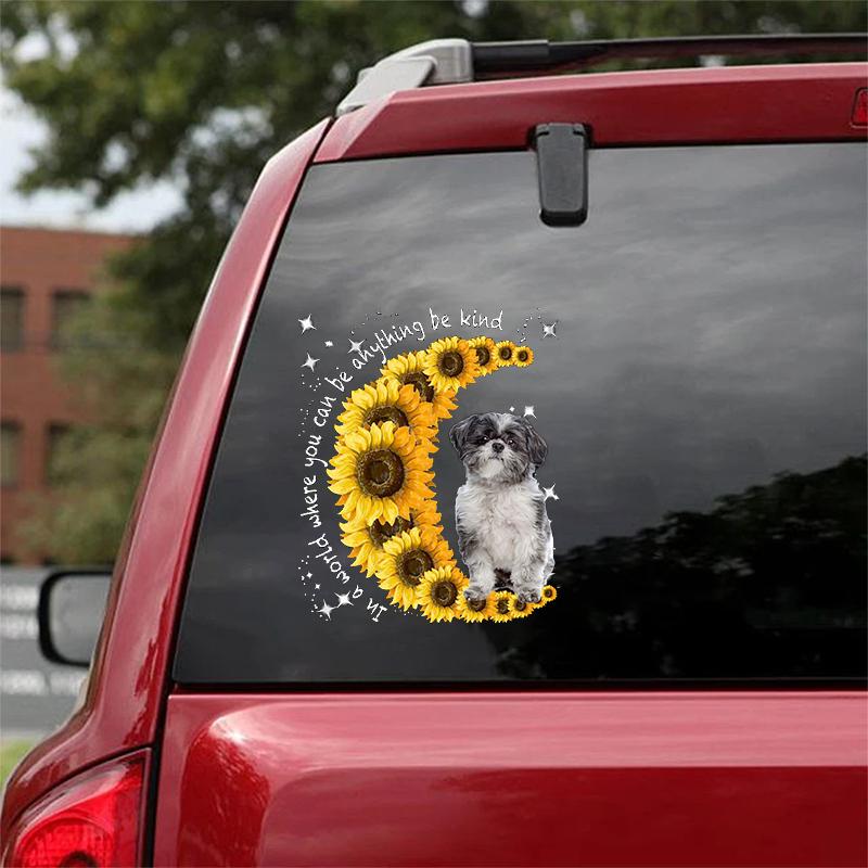 Lhasa Apso-Sunflower Be Kind Car Sticker