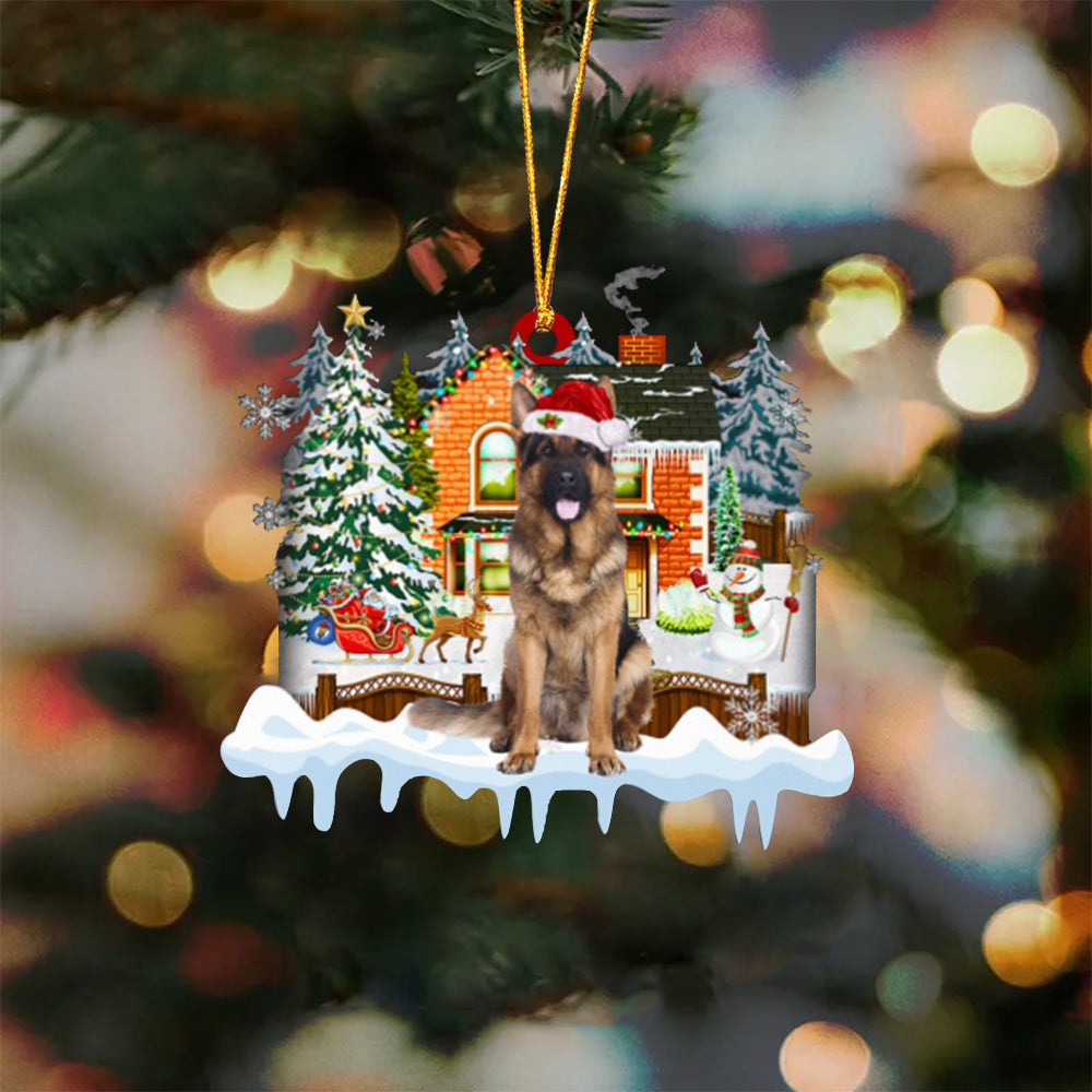 Long Haired German Shepherd-Xmas House-Two Sided Ornament
