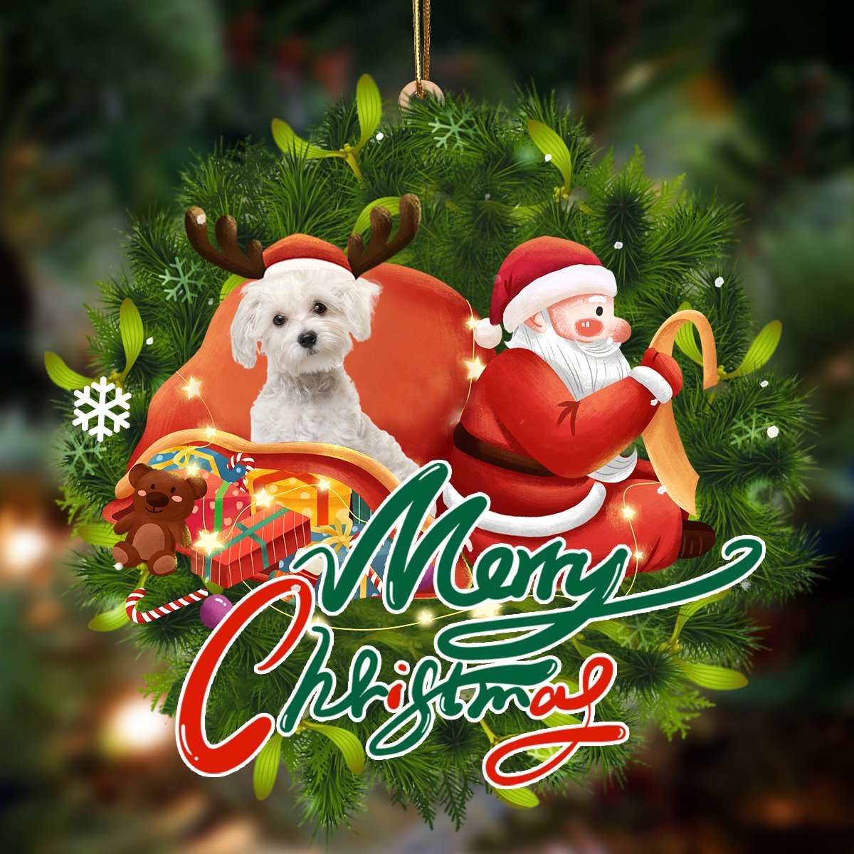 Maltes-Santa & dog Hanging Ornament