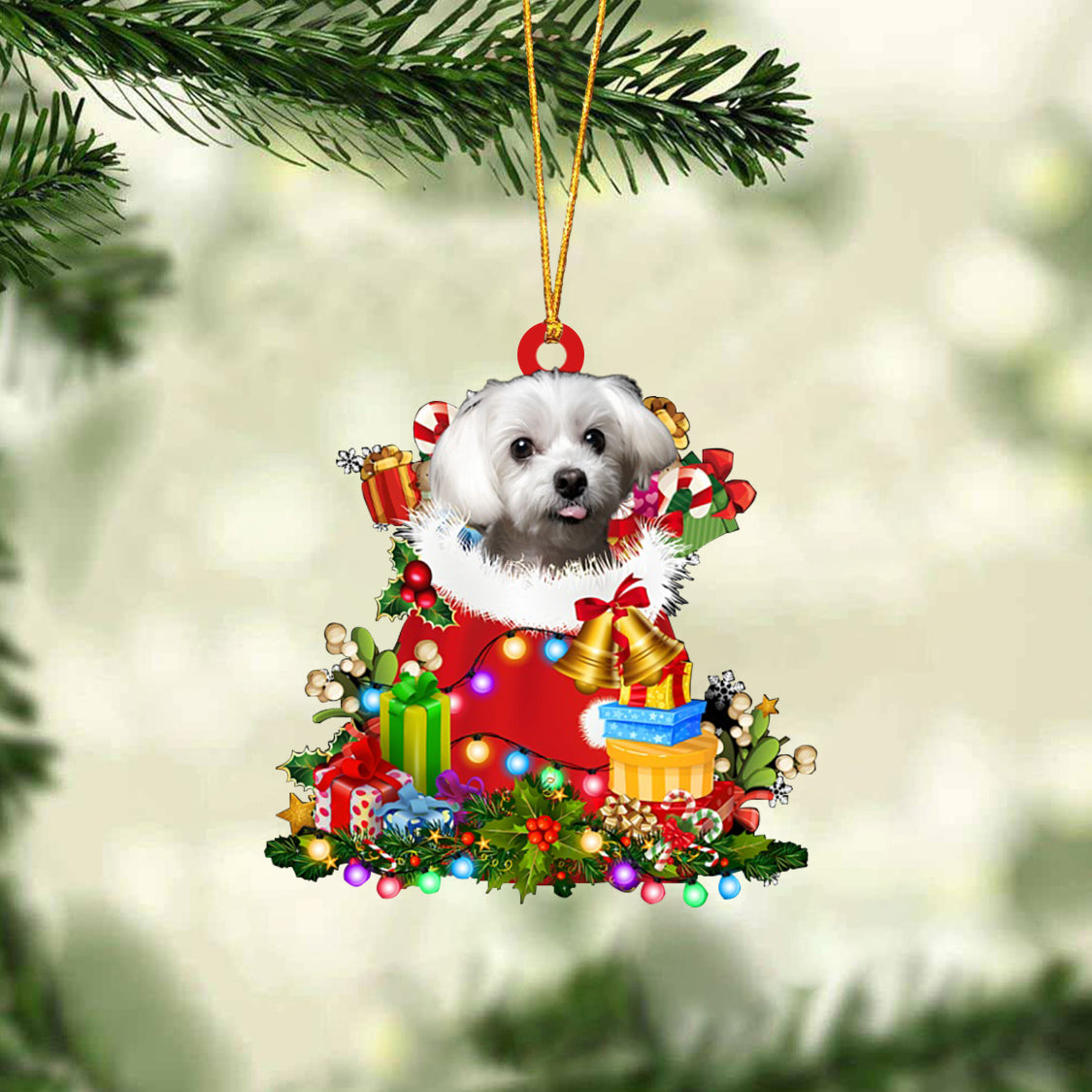 Maltese-Christmas Bag Gift-Two Sided Ornament