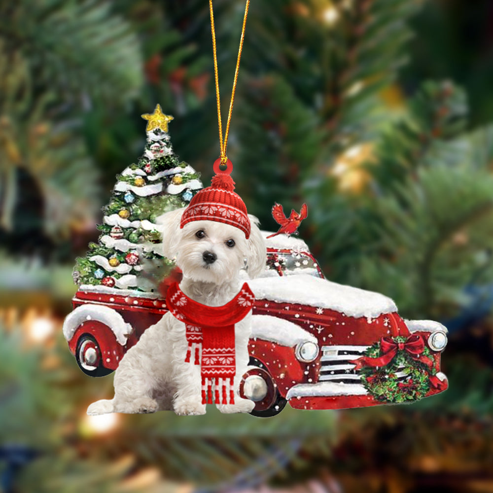 Maltese-Christmas Car Two Sided Ornament