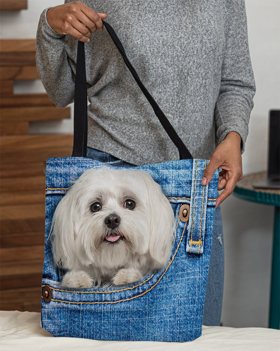 Maltese-in pocket-Cloth Tote Bag
