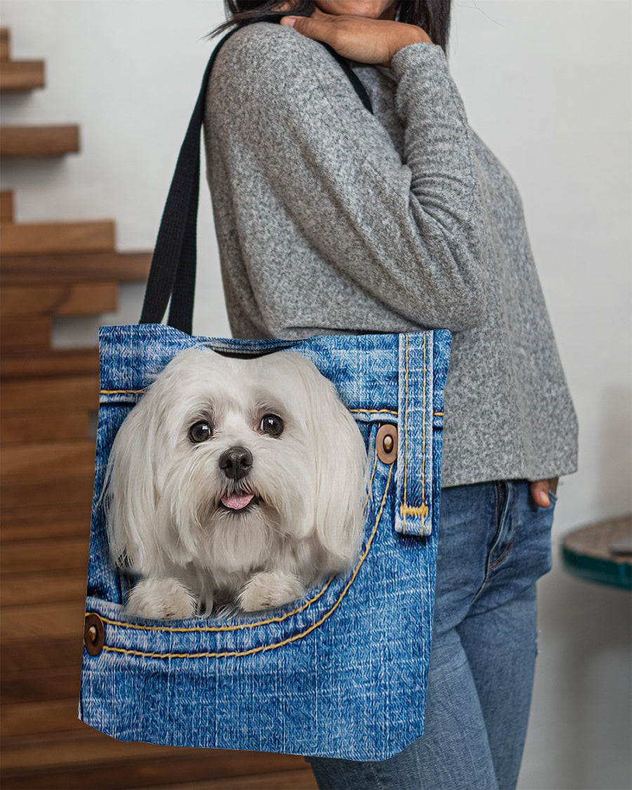 Maltese-in pocket-Cloth Tote Bag