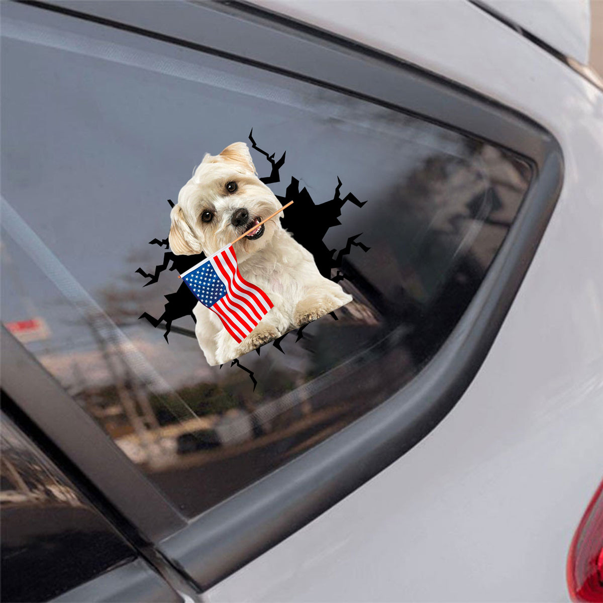 Maltese And American Flag Independent Day Car Sticker Decal