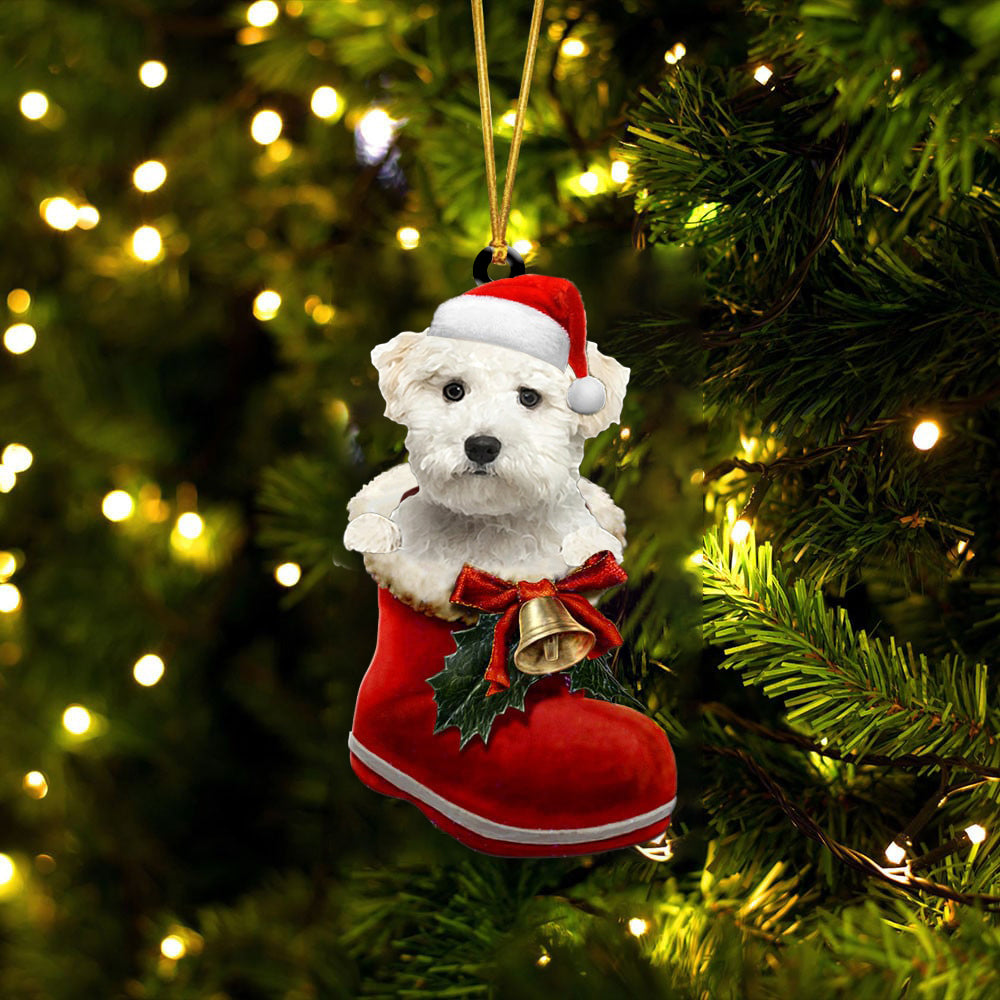 Maltese  (2)-1-In Santa Boot Christmas-Two Sided Ornament