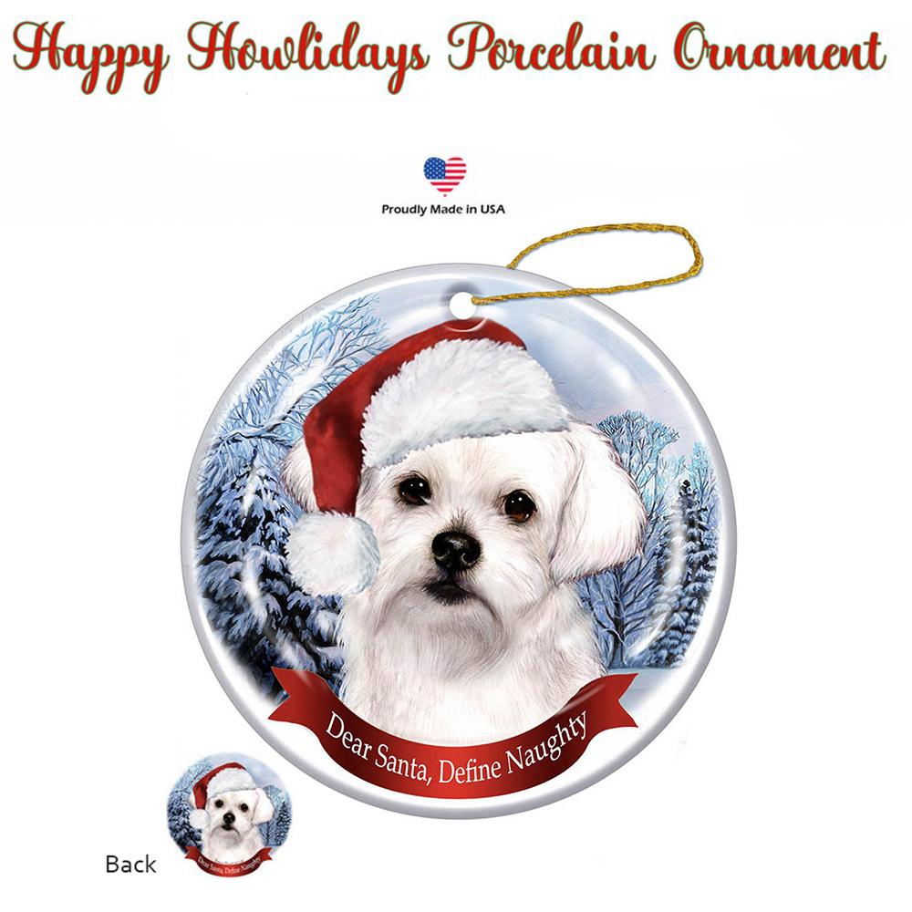 Maltese Santa Hat Porcelain Christmas Ornament