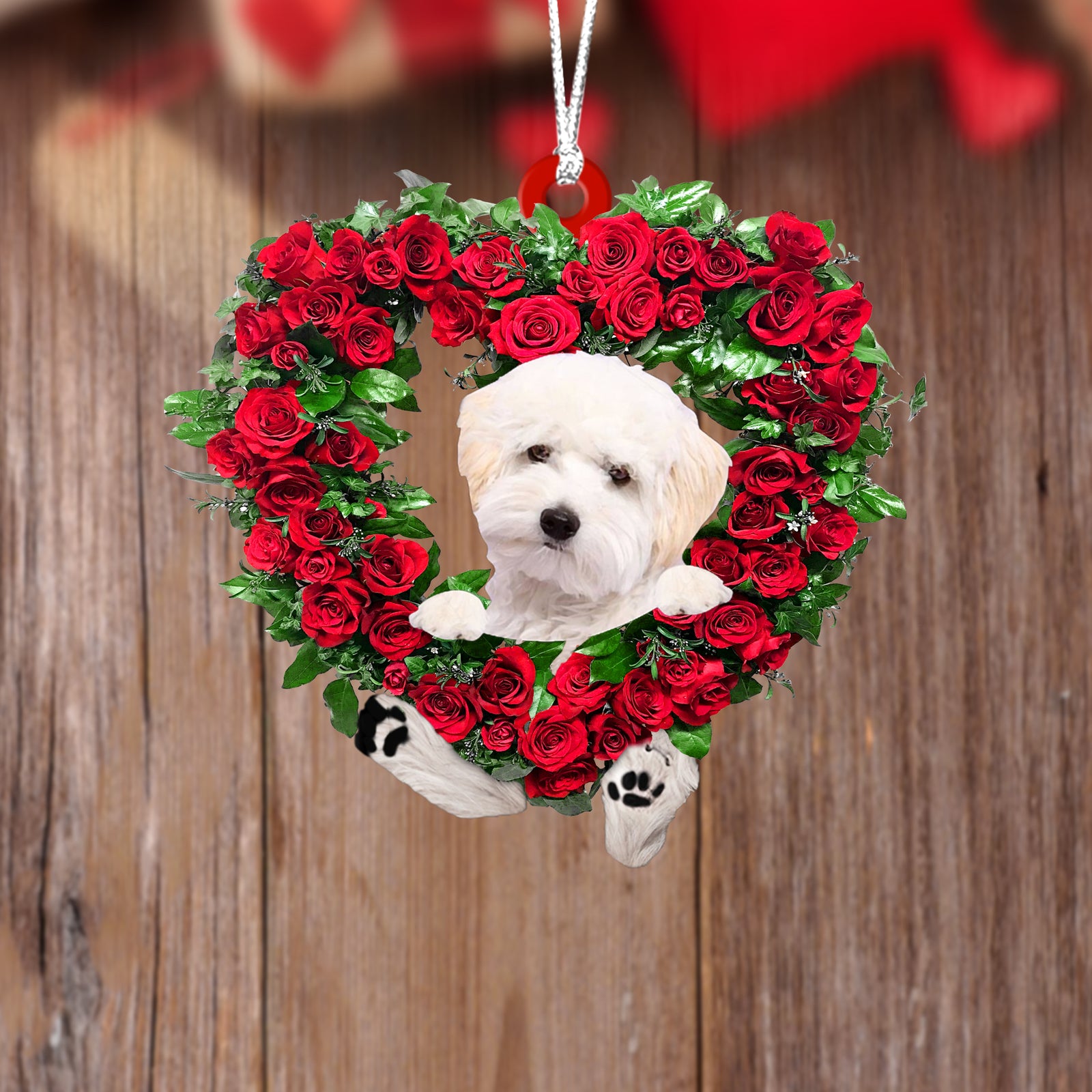 Maltipoo-Heart Wreath Two Sides Ornament