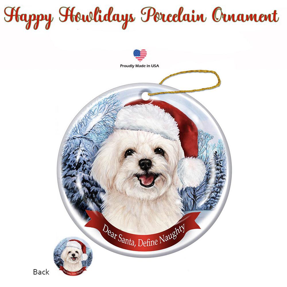 Maltipoo Santa Hat Porcelain Christmas Ornament