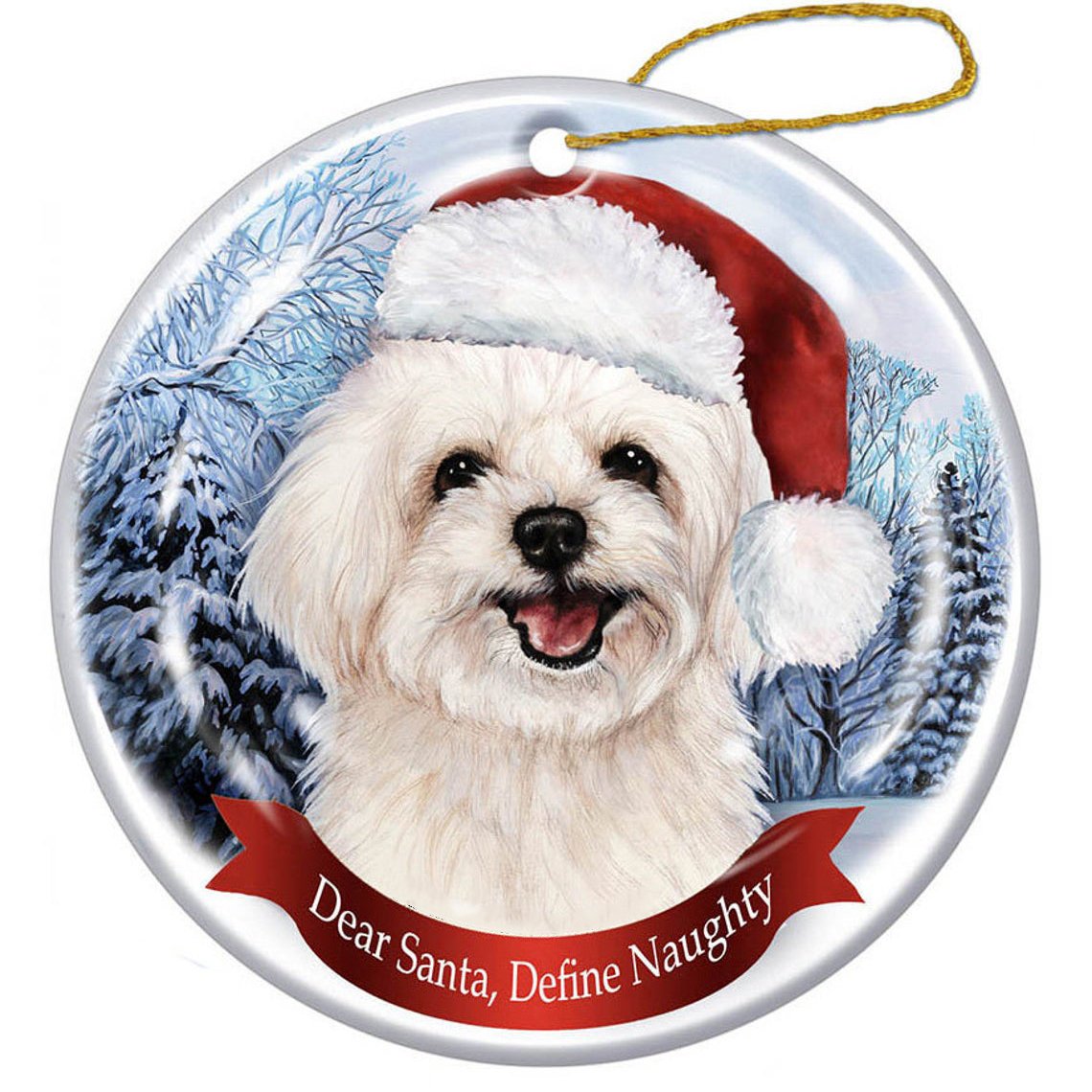 Maltipoo Santa Hat Porcelain Christmas Ornament
