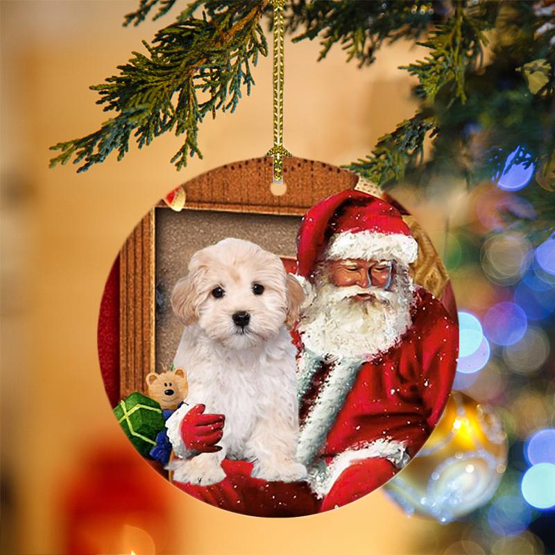 Maltipoo With Santa Christmas Ornament