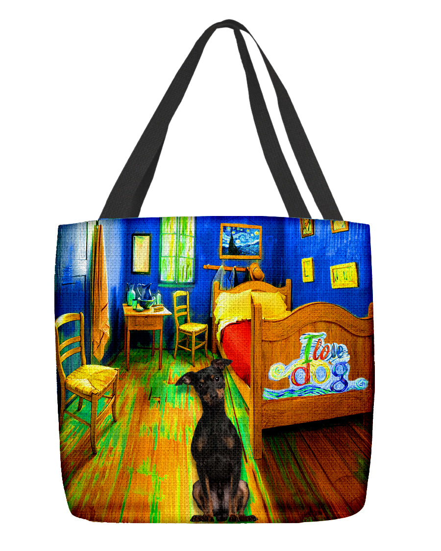 Miniature Pinscher in the bedroom-Cloth Tote Bag