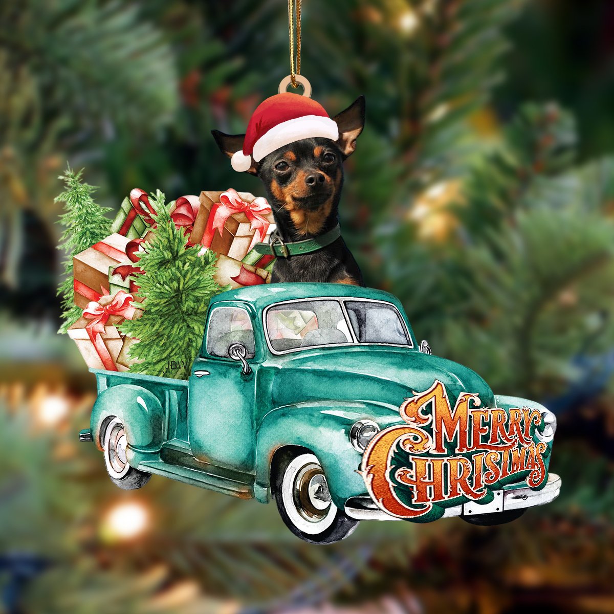 Miniature Pinscher-Green Truck Hanging Ornament