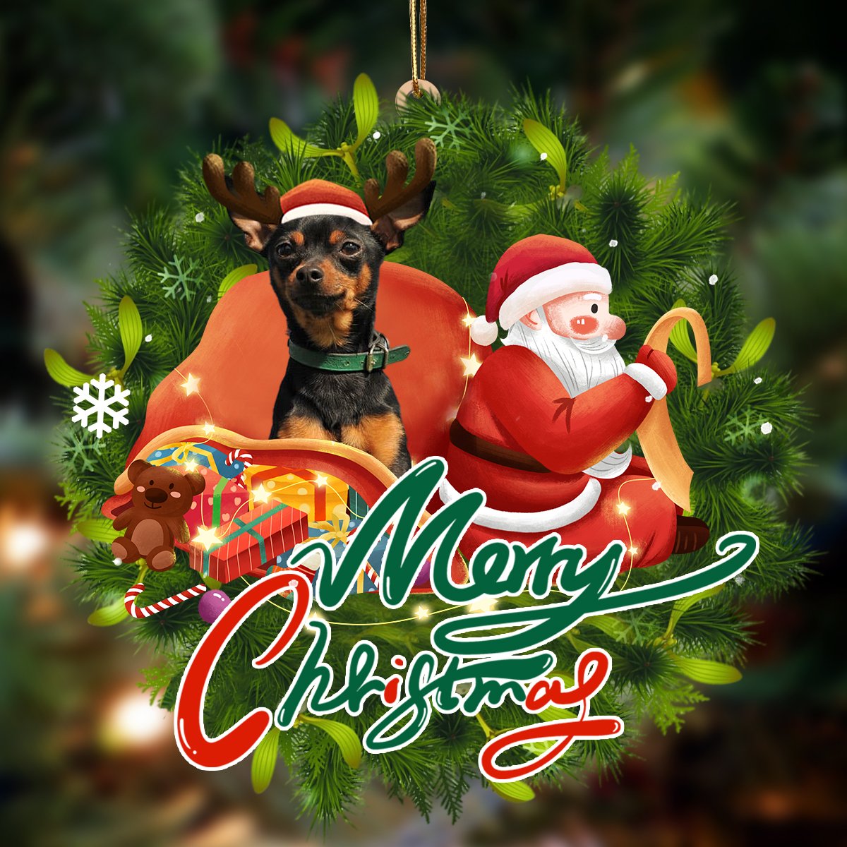Miniature Pinscher-Santa & dog Hanging Ornament