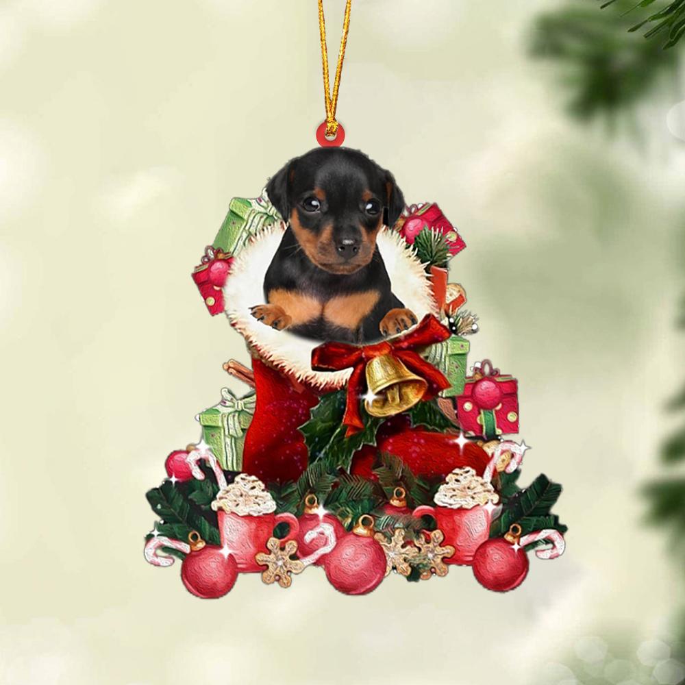 Miniature Pinscher 1-Red Boot Hanging Ornament