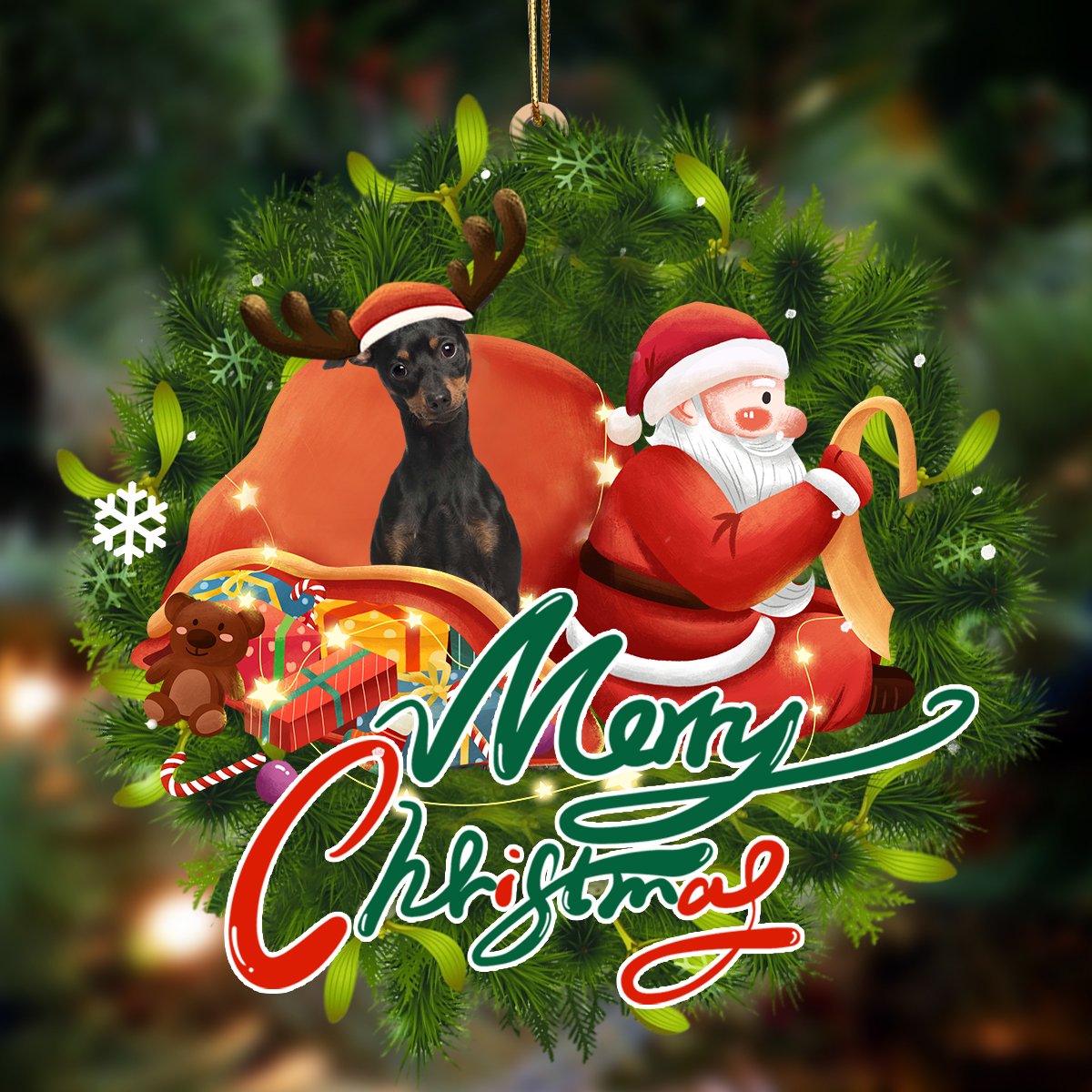 Miniature Pinscher 2-Santa & dog Hanging Ornament