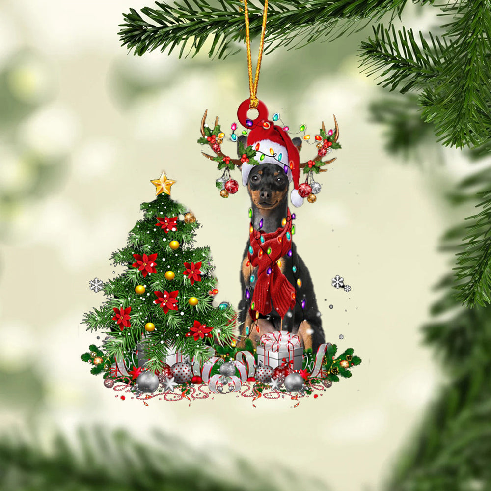 Miniature Pinscher-Reindeer Christmas-Two Sided Ornament