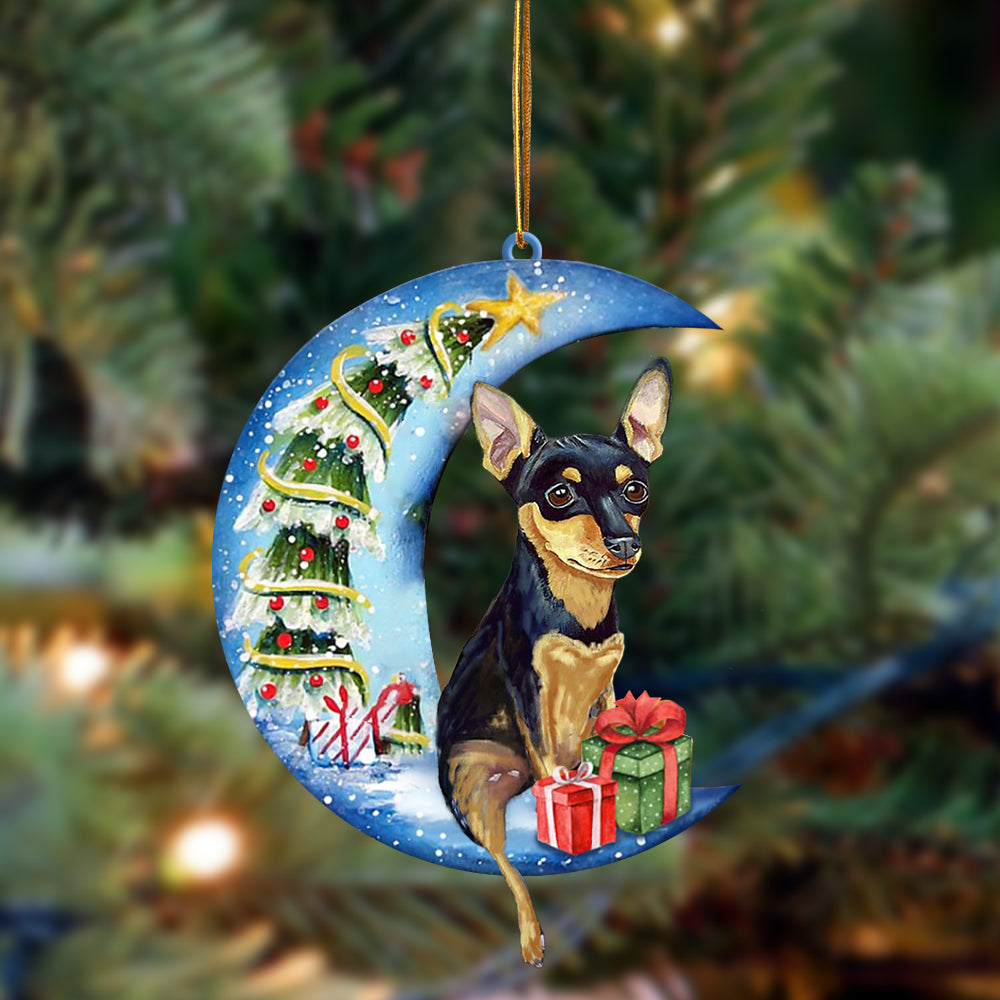 Miniature Pinscher Sit On The Blue Moon-Two Sided Ornament