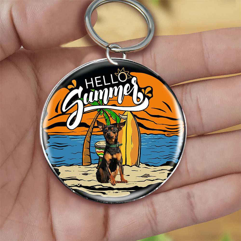 Miniature Pinscher (2) Hello Summer-Round Resin Epoxy Metal Keychain