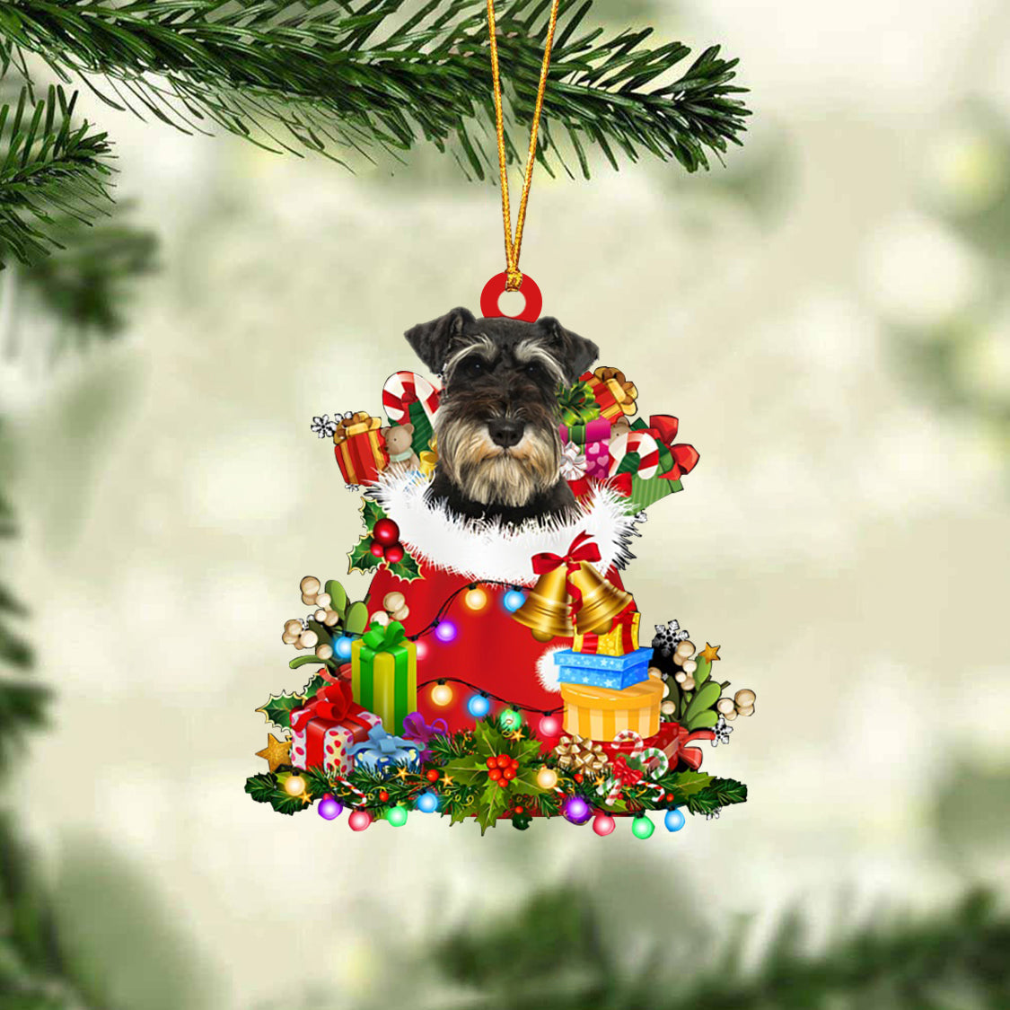 Miniature Schnauzer-Christmas Bag Gift-Two Sided Ornament