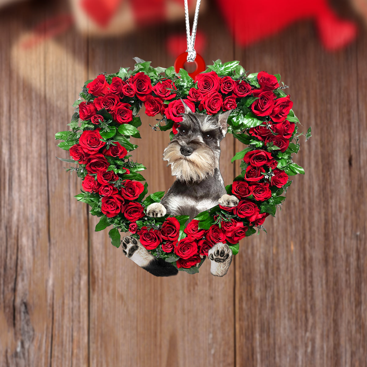 Miniature Schnauzer-Heart Wreath Two Sides Ornament