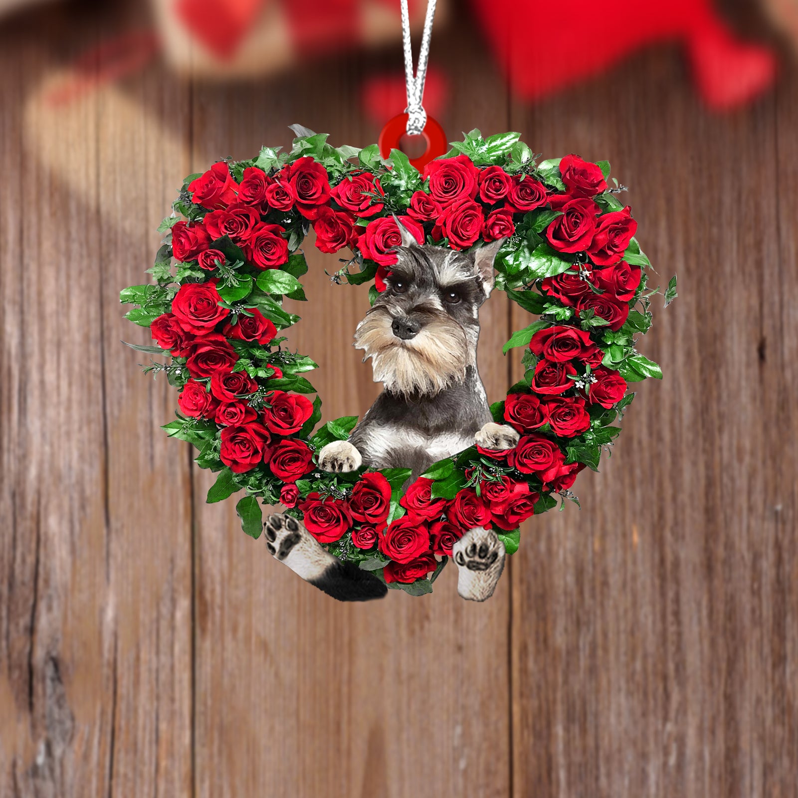 Miniature Schnauzer-Heart Wreath Two Sides Ornament