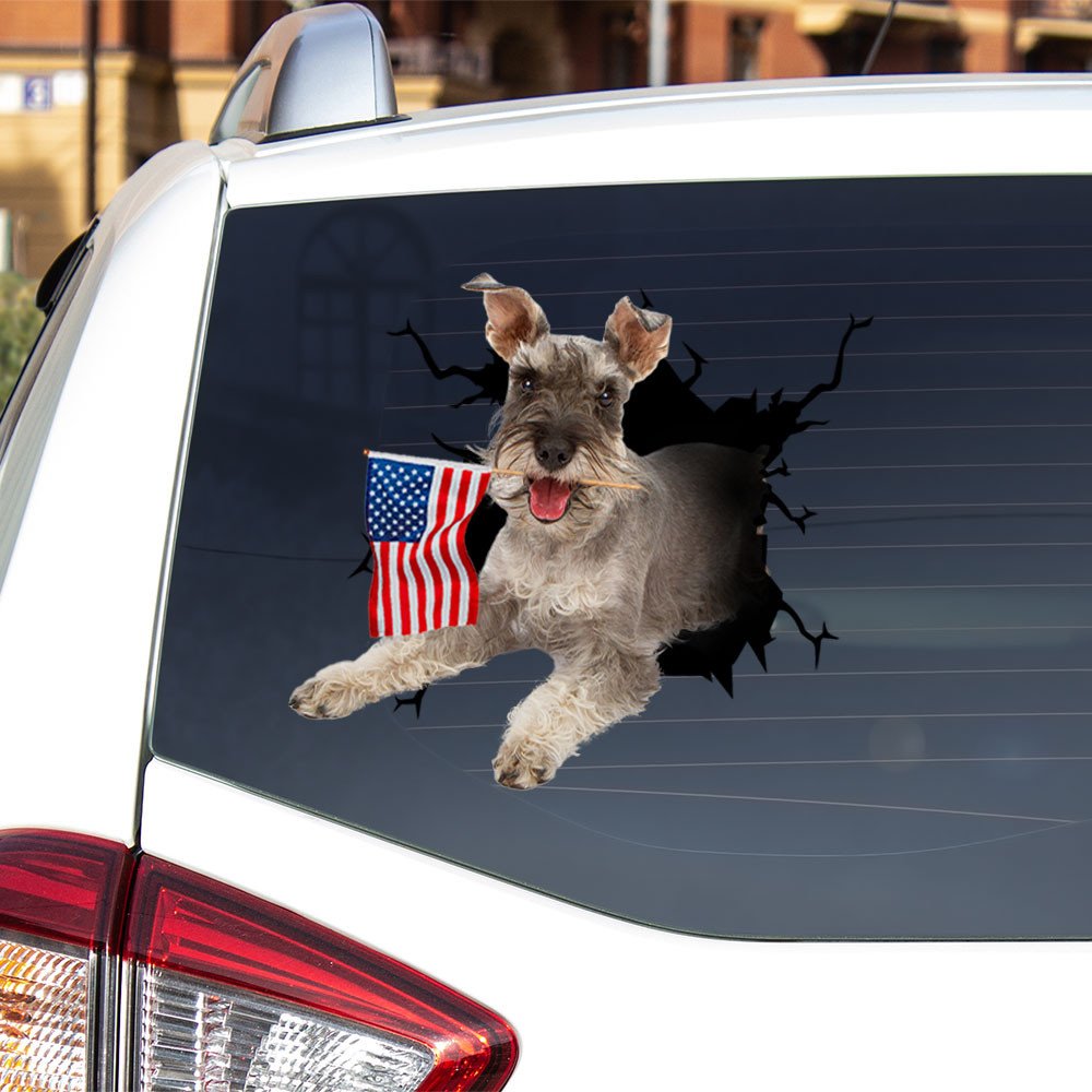 Miniature Schnauzer And American Flag Independent Day Car Sticker Decal