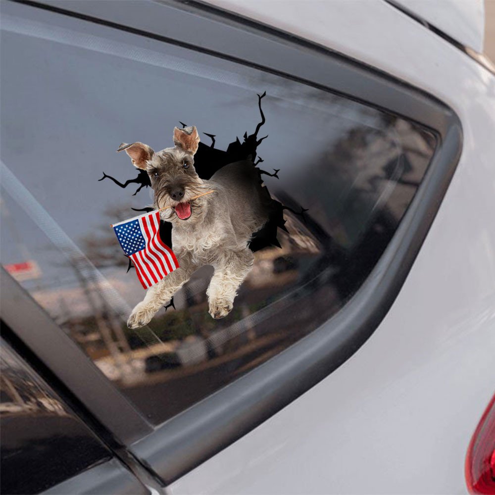 Miniature Schnauzer And American Flag Independent Day Car Sticker Decal