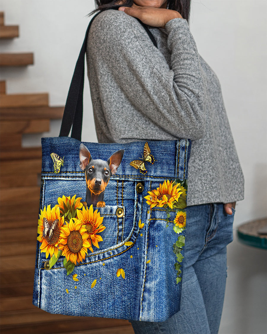 Miniature pinscher-Sunflowers &amp; Butterflies Cloth Tote Bag