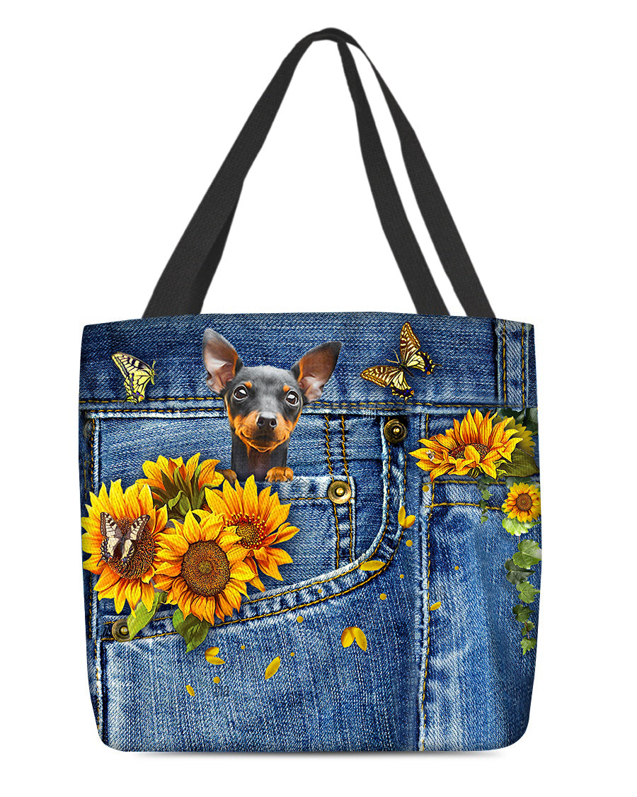 Miniature pinscher-Sunflowers &amp; Butterflies Cloth Tote Bag