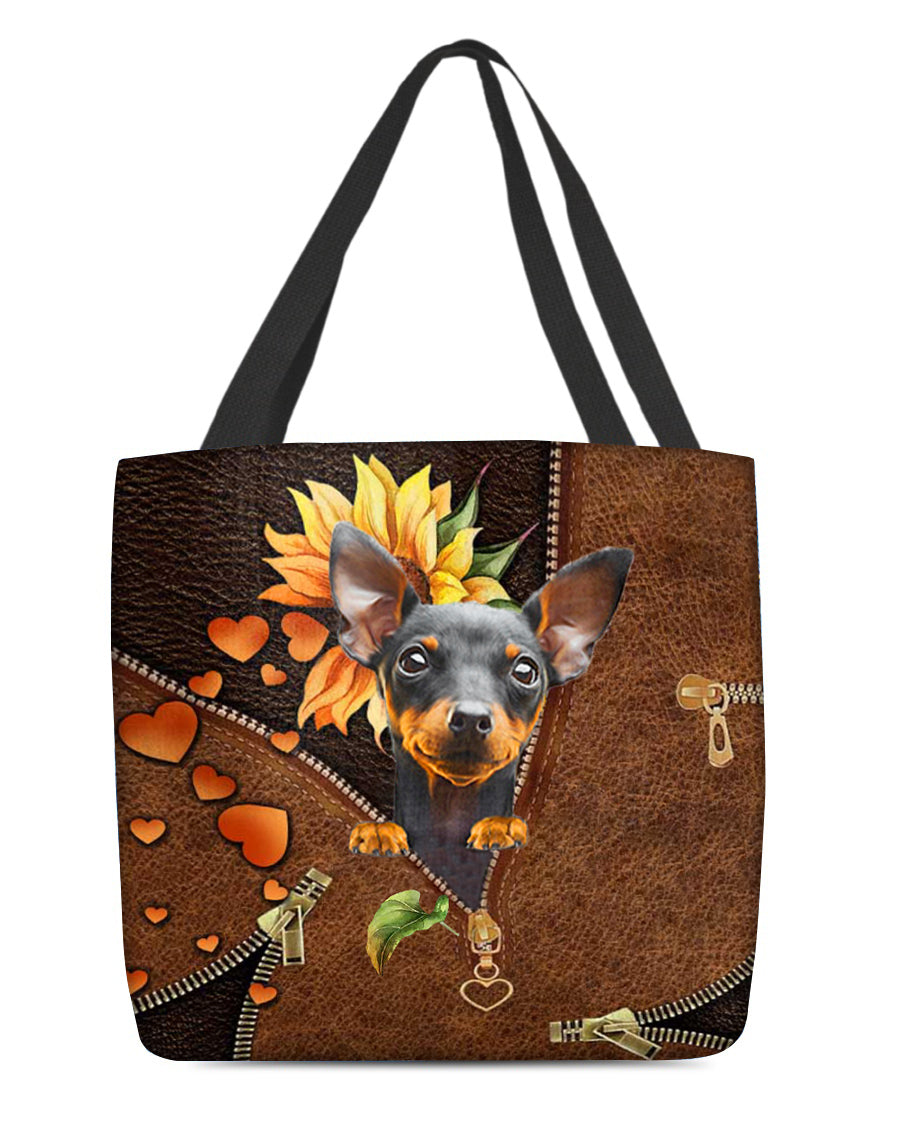 Miniature pinscher-Sunflower&amp;zipper Cloth Tote Bag
