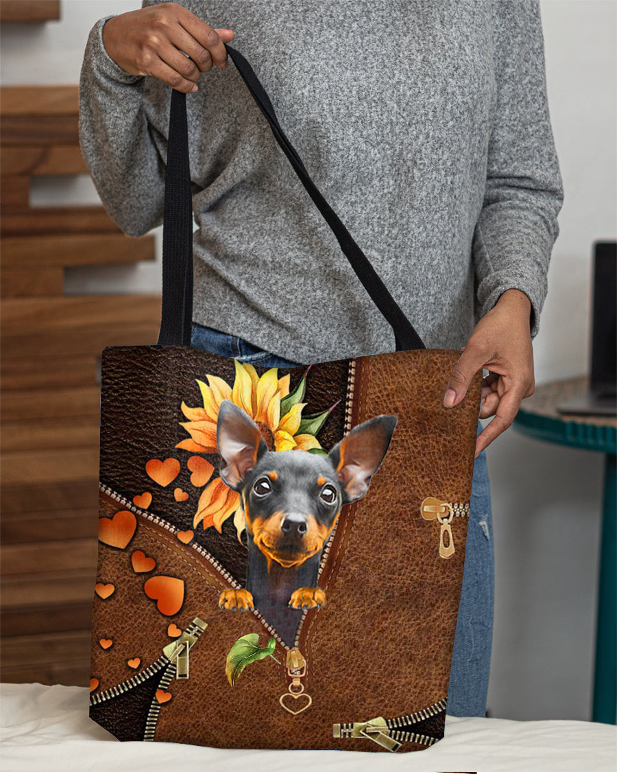 Miniature pinscher-Sunflower&amp;zipper Cloth Tote Bag