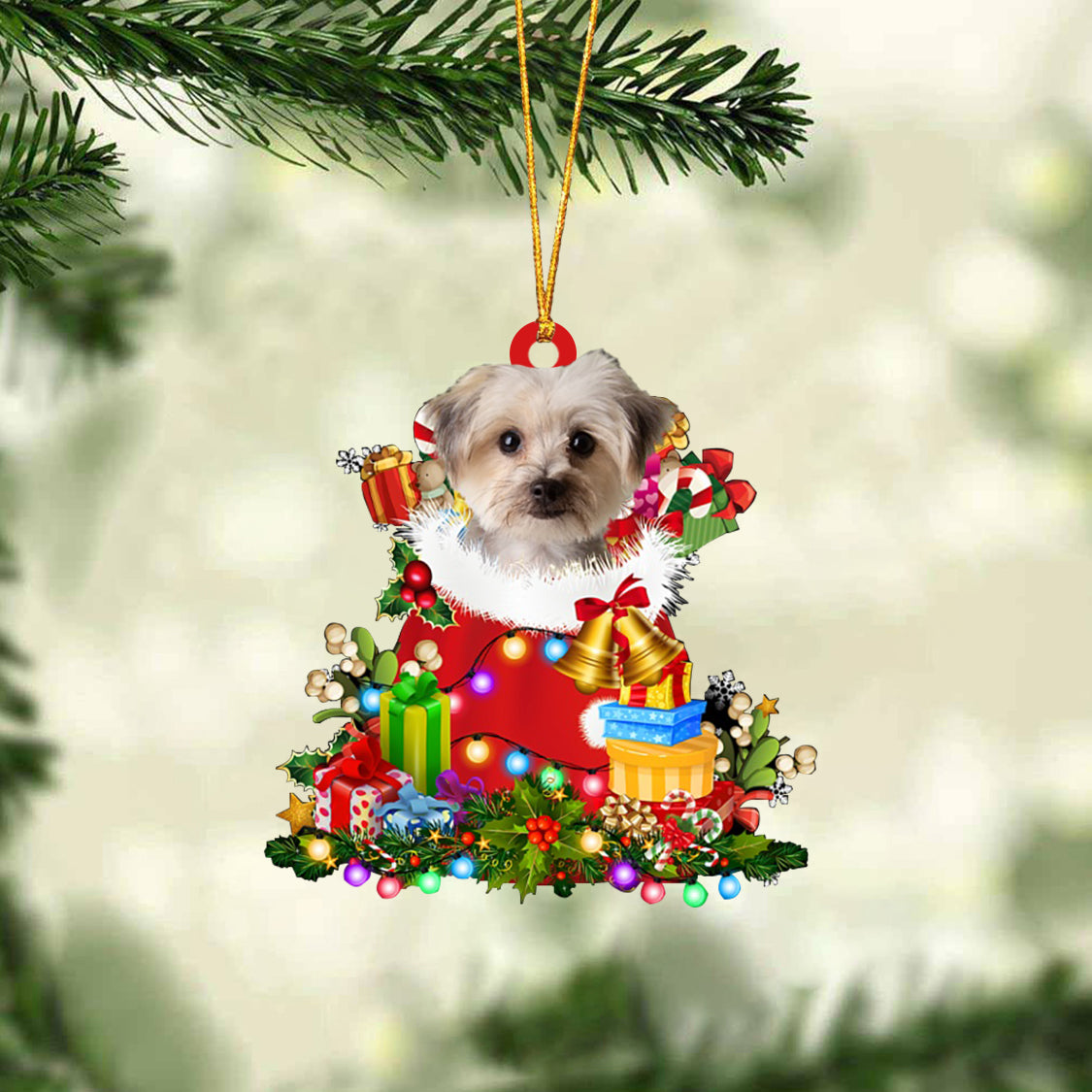 Morkie-Christmas Bag Gift-Two Sided Ornament