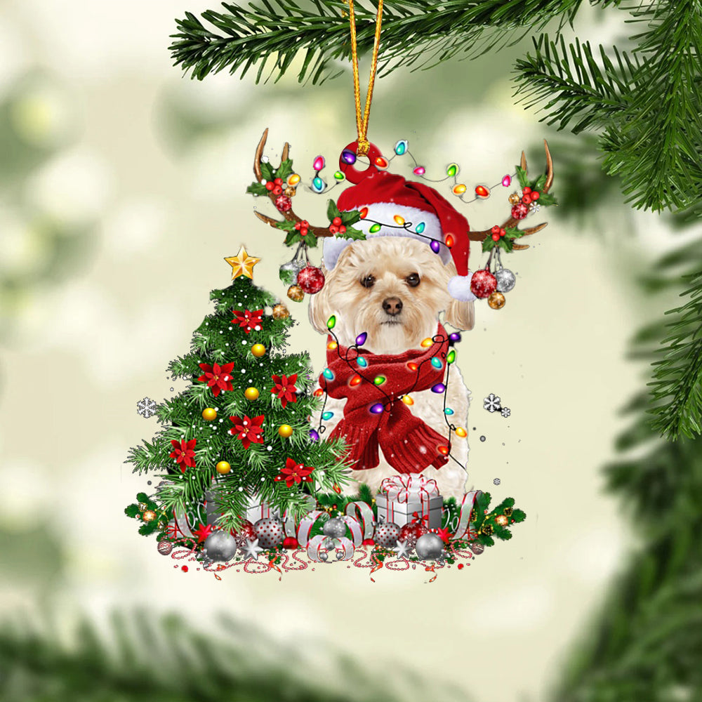 Morkie-Reindeer Christmas-Two Sided Ornament