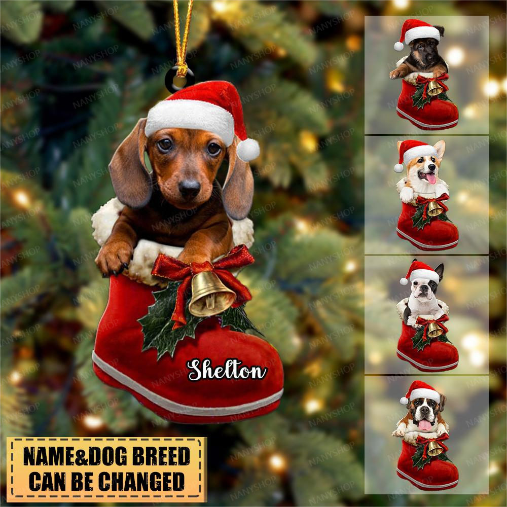 Personalized Dog in Santa Boot Christmas-Two Sided Ornament