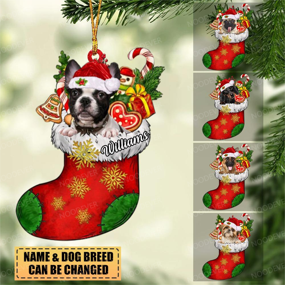 Personalized Dog &amp; Xmas Sock Christmas-Two Sided Ornament
