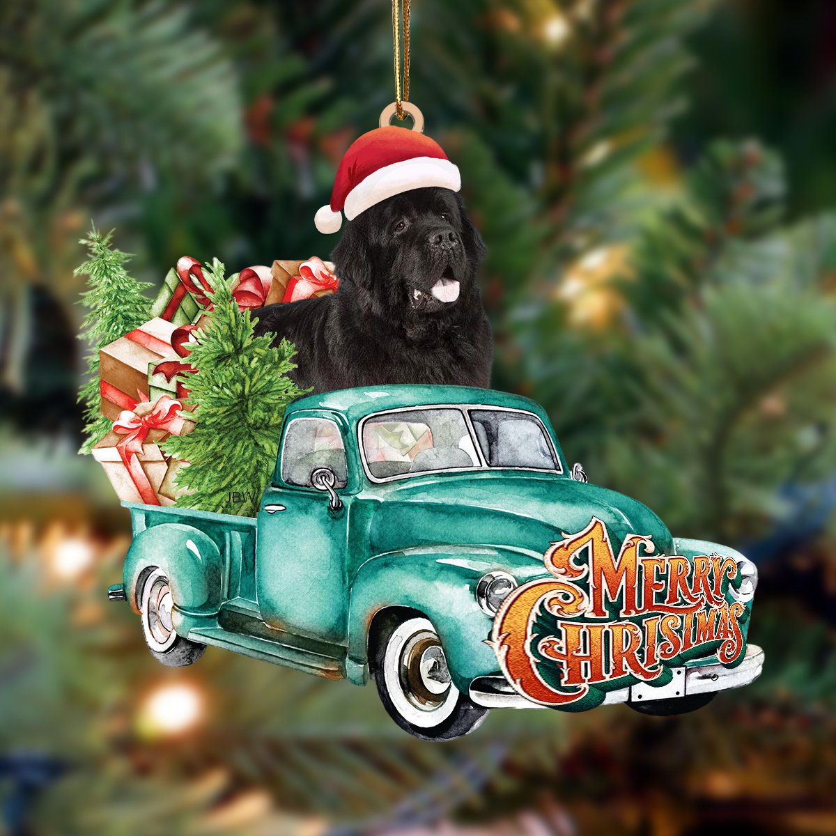Newfoundland-Green Truck Hanging Ornament