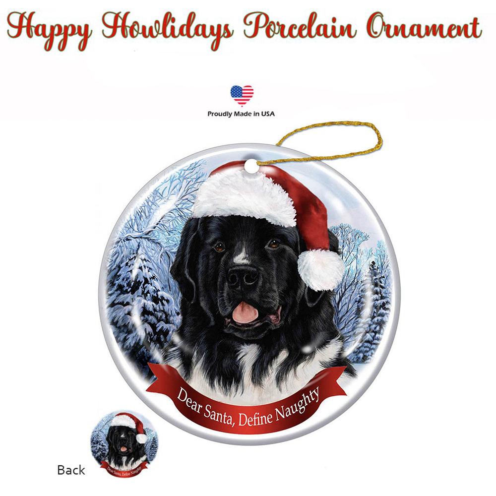 Newfoundland Landseer Santa Hat Porcelain Christmas Ornament